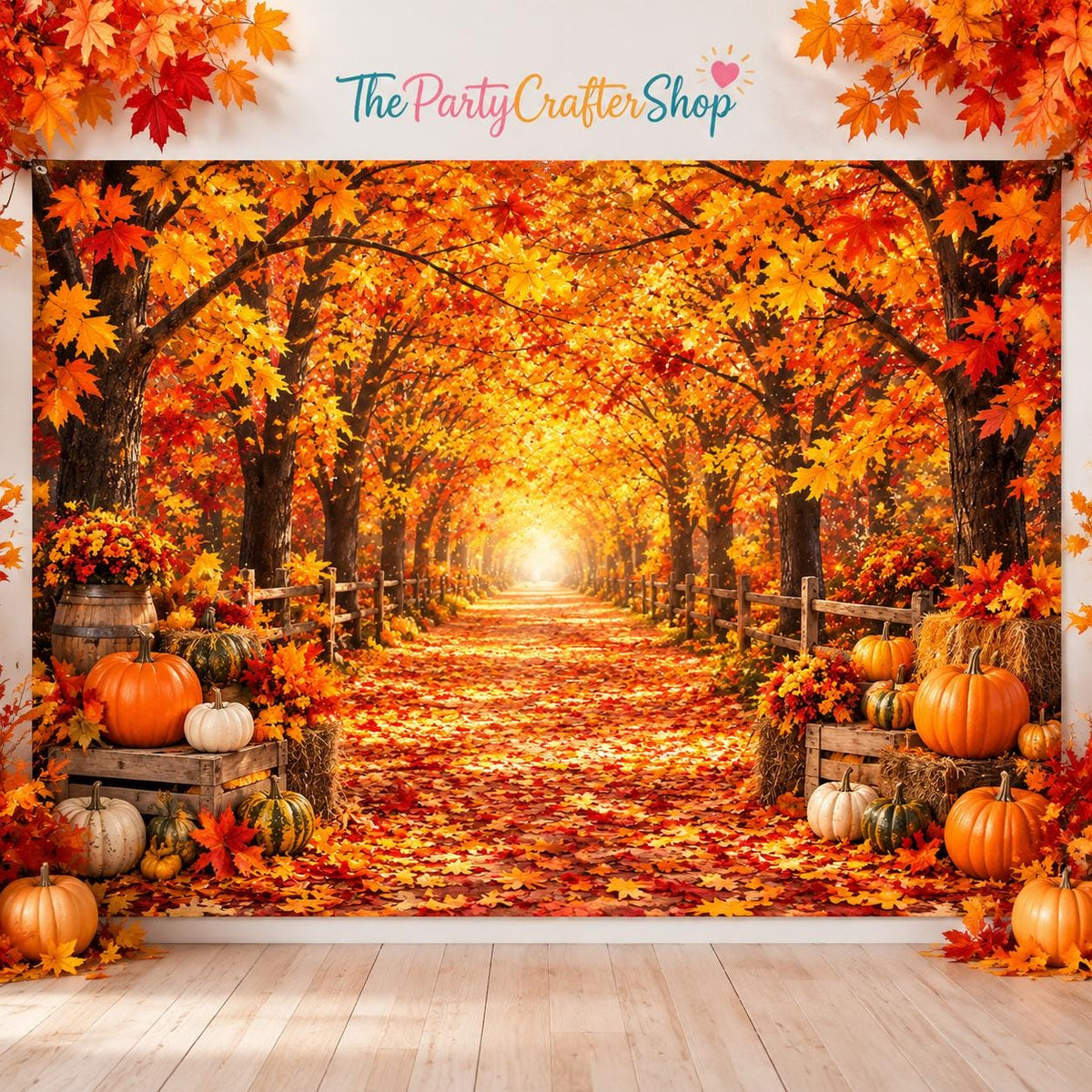 Golden Maple Pumpkin Fall Banner, Autumn Party Backdrop (71x43 Inch)