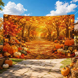 Golden Maple Pumpkin Fall Banner, Autumn Party Backdrop (71x43 Inch)