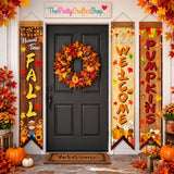 Happy Fall Porch Banner Set, Autumn Harvest Decor, Thanksgiving Photo Props (3 Piece)