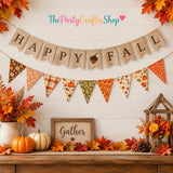 Happy Fall Burlap Banner Set, Rustic Autumn Garland, Pre-Strung Bunting (2 Pack)
