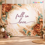 Fall in Love Floral Backdrop, 7x5FT Autumn Wedding Banner (Polyester)