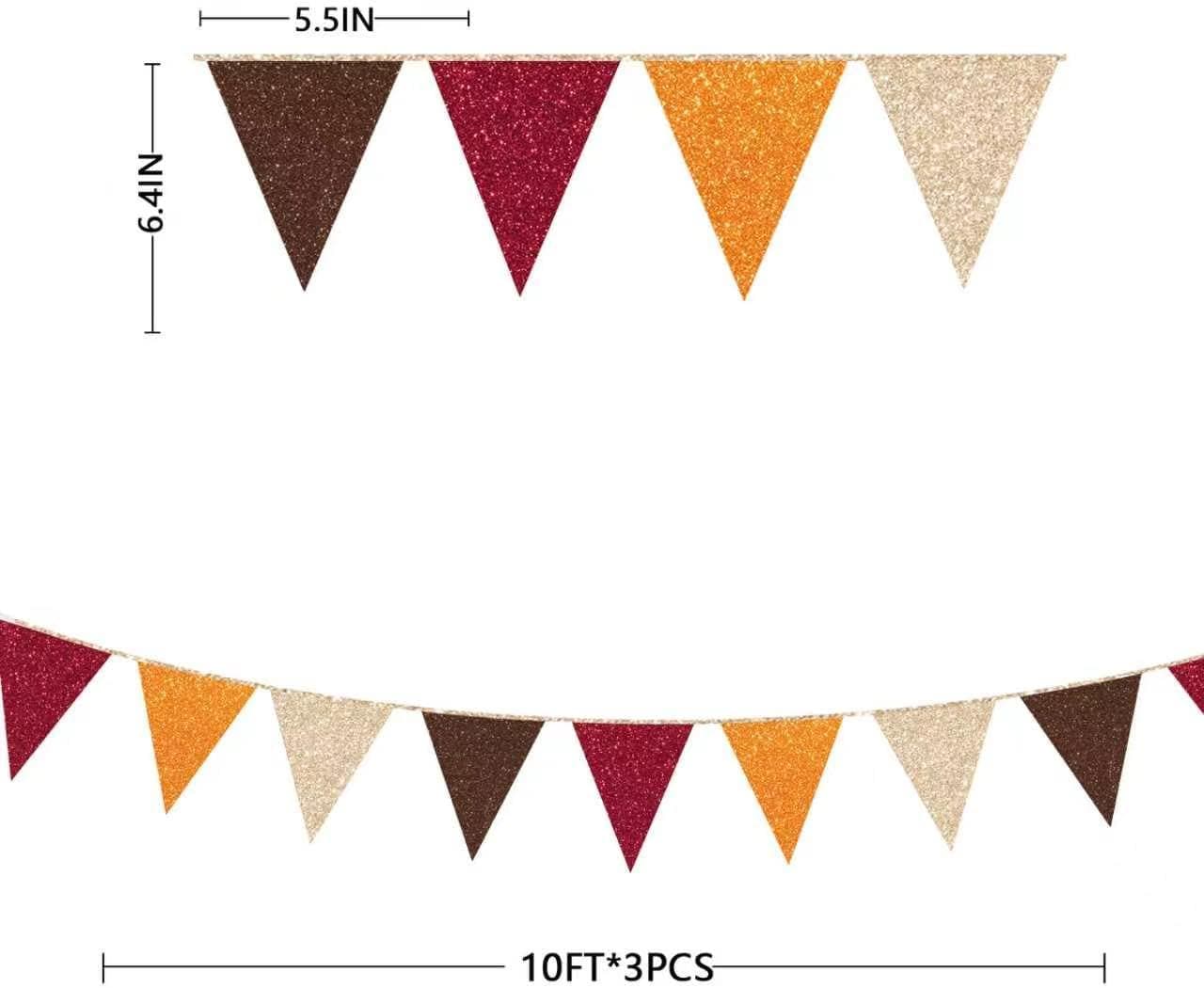 Autumn Glitter Pennant Banner, Brown Burgundy Orange Gold Garland, Harvest Party Decor