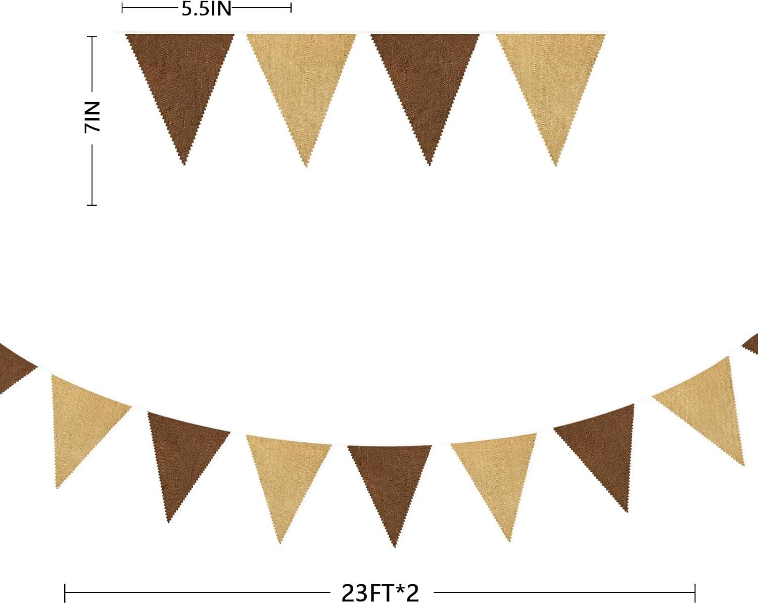 46FT Brown Burlap Banner, Rustic Triangle Pennant Garland, Boho Wedding Birthday Decor