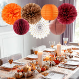 Boho Autumn Baby Shower Decor Set, Tissue Paper Flowers, Lanterns, Honeycomb Balls (14pc)