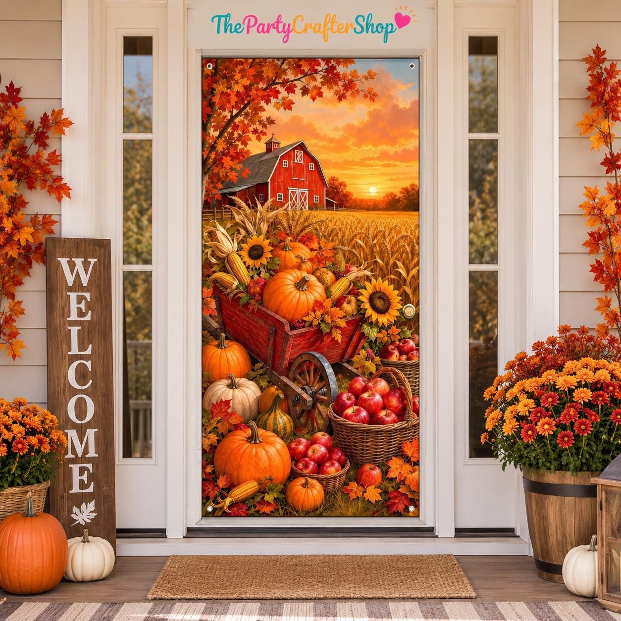 Rustic Fall Door Banner, Pumpkin Harvest Porch Decor (71x35 Inch)