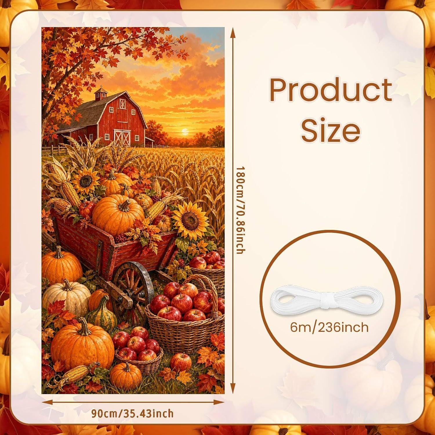 Rustic Fall Door Banner, Pumpkin Harvest Porch Decor (71x35 Inch)