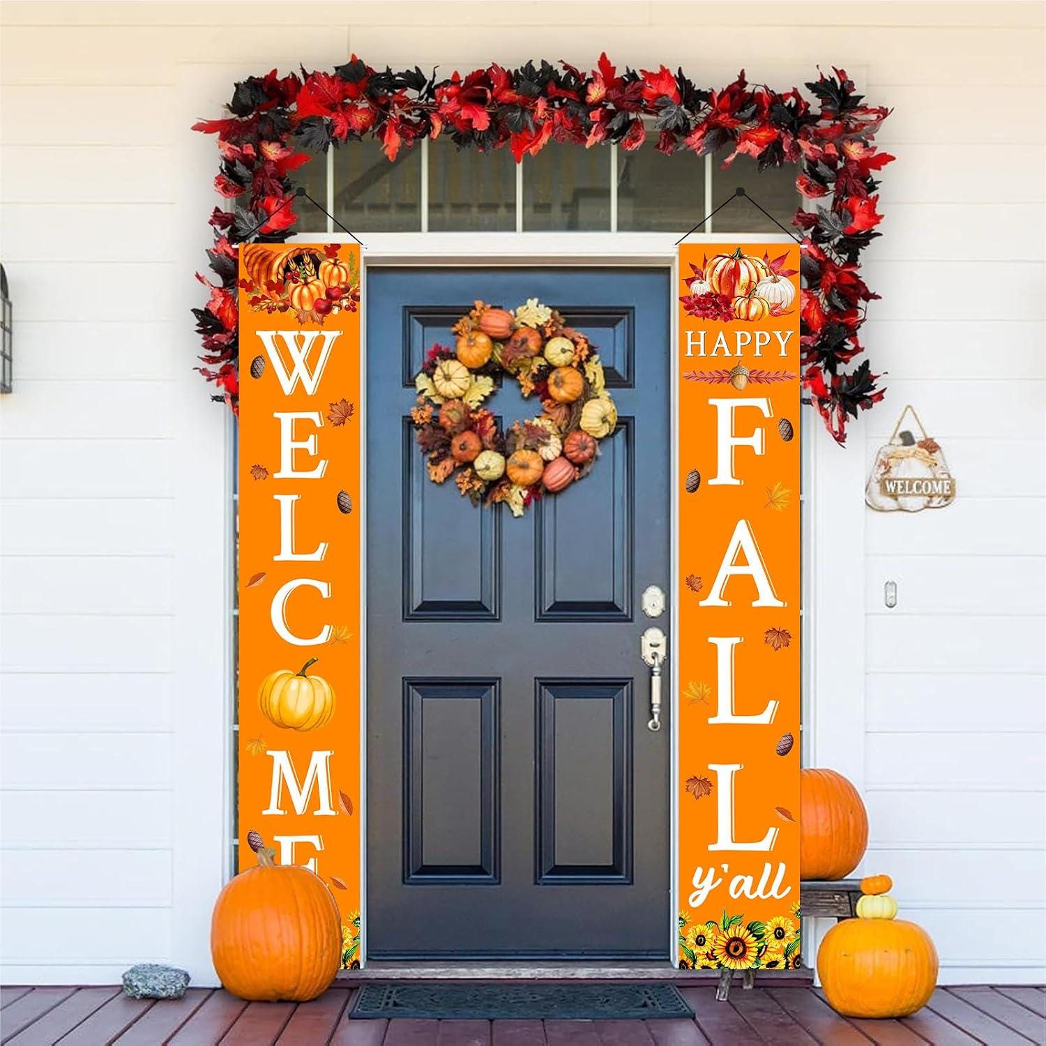 Happy Fall Porch Banner, Autumn Harvest Door Decor, Indoor Outdoor Home Decoration