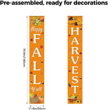 Happy Fall Harvest Banner, Pumpkin Maple Leaf Porch Decor (72x12 Inch)