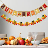 Give Thanks Burlap Banner, Turkey Garland, Autumn Harvest Bunting (2pc Set)
