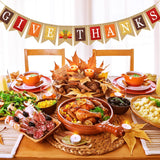 Give Thanks Burlap Banner, Turkey Garland, Autumn Harvest Bunting (2pc Set)