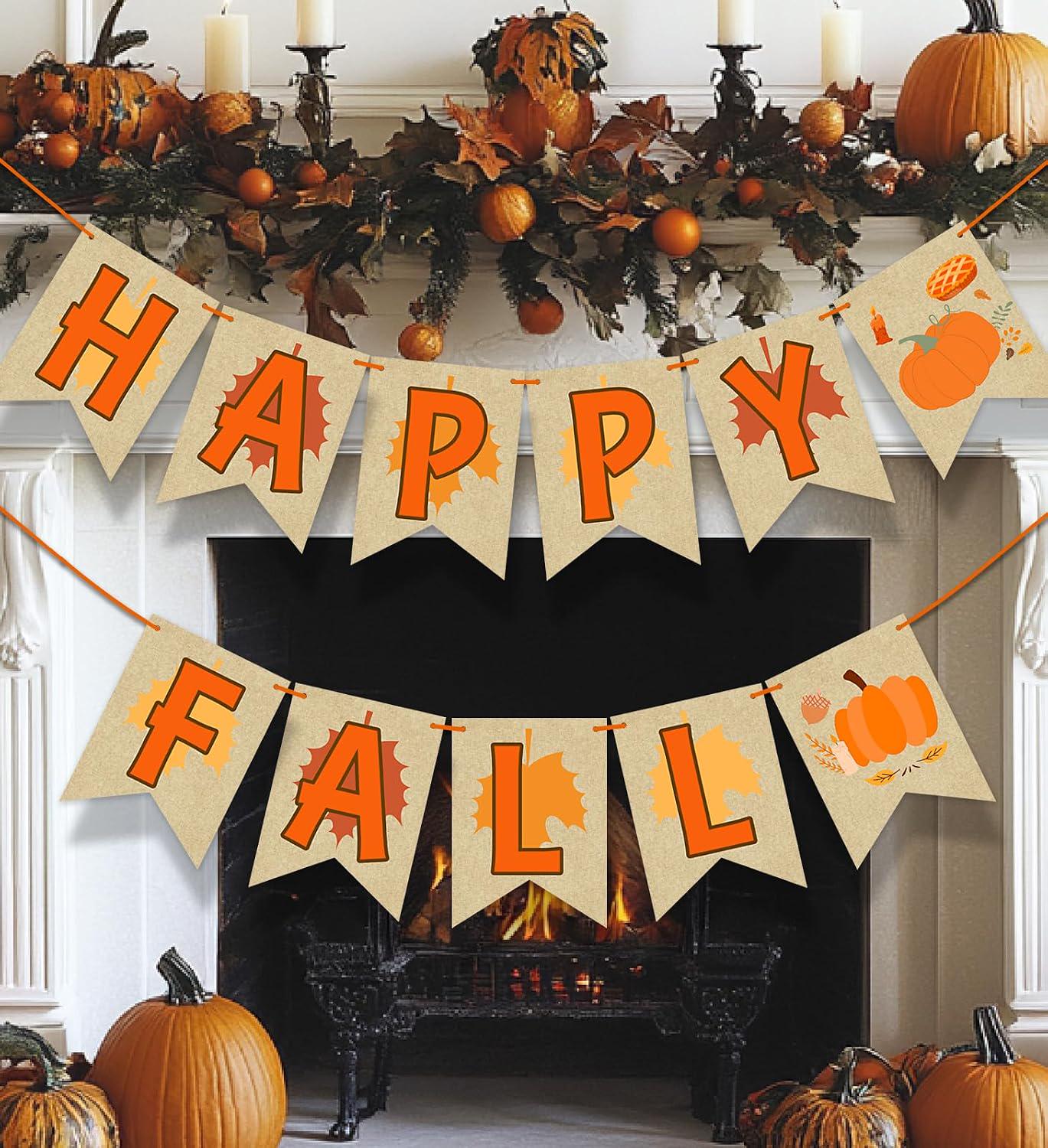 Happy Fall Banner, Rustic Harvest Garland, Pumpkin Bunting (6.6ft Rope)