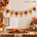 Burlap Pumpkin Maple Leaf Banner, Rustic Autumn Garland, Farmhouse Decor