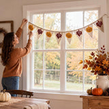 Burlap Pumpkin Maple Leaf Banner, Rustic Autumn Garland, Farmhouse Decor