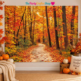 Autumn Forest Backdrop, 7x5FT Maple Leaf Mountain Road, Fall Harvest Party Decor (Vinyl)