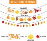 Glitter Fall Banner, Leaf Pumpkin Garland, Autumn Thanksgiving Decor (Set)