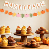 Happy Fall Felt Pumpkin Leaf Garland, Autumn Thanksgiving Decor (20pc Set)