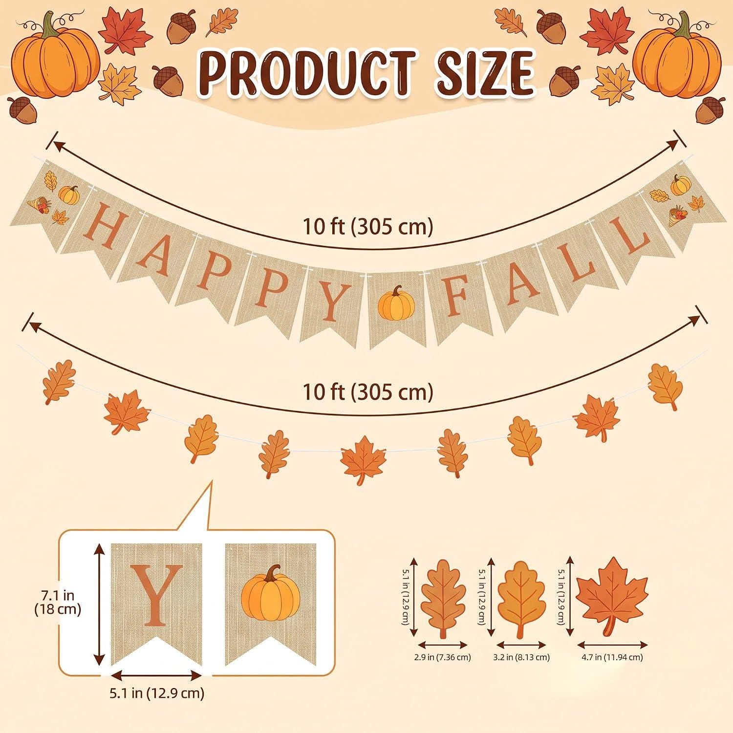Happy Fall Banner Garland, Pumpkin Maple Leaf Autumn Decor (Cardstock Set)