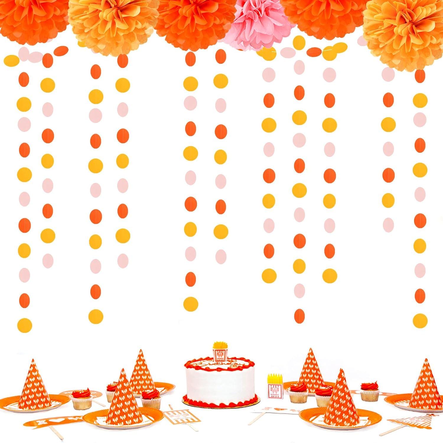 Groovy Pink Orange Paper Garland, 52FT Party Streamers, Fall Wedding Decor