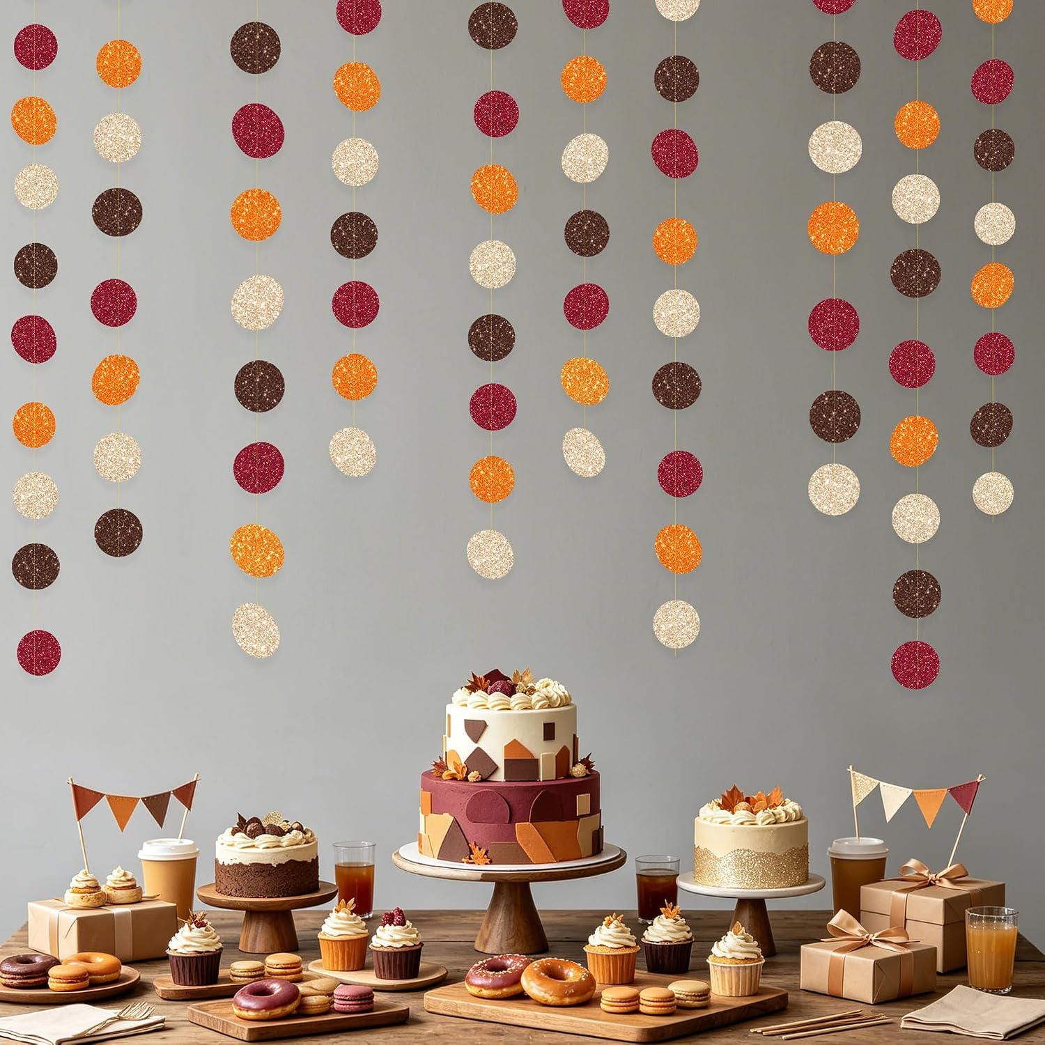 Glitter Polka Dot Garland, Autumn Fall Party Decor (40ft)