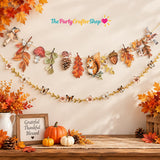 Watercolor Fall Woodland Garland, Squirrel Acorn Leaf Banner (8.2FT)
