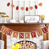 Thankful Fall Burlap Banner, Glitter Maple Leaf Garland, Rustic Autumn Bunting