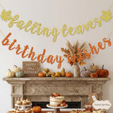 Glitter Fall Birthday Banner, Autumn Leaf Garland, Pre-Strung Party Decor