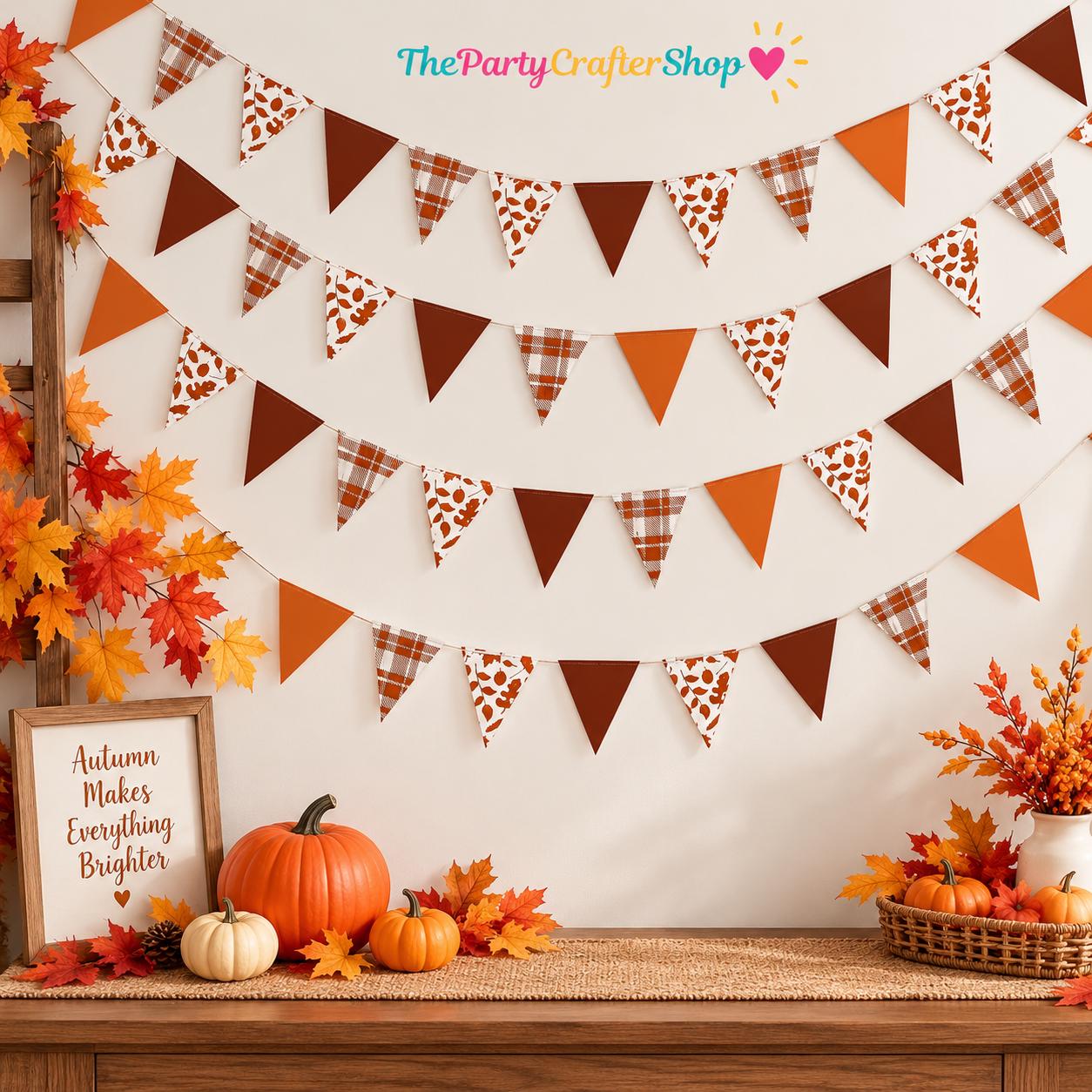 Fall Maple Leaf Burlap Banner, Autumn Triangle Flag Bunting, Rustic Party Garland