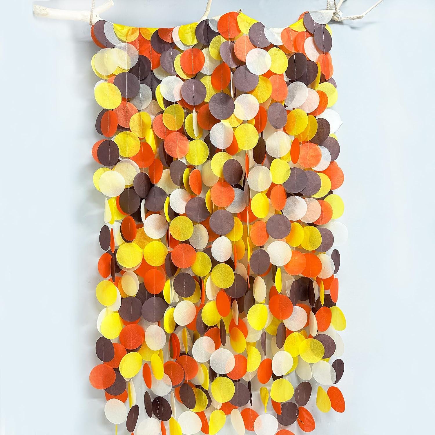 205FT Fall Circle Dot Garland, Autumn Harvest Party Decor (16 Strands)