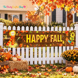 Happy Fall Scarecrow Banner, Harvest Pumpkin Maple Leaf Decor (118x20 Inch)