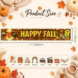 Happy Fall Scarecrow Banner, Harvest Pumpkin Maple Leaf Decor (118x20 Inch)