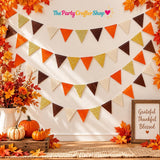 Fall Felt Pennant Banner, Brown Orange Gold Beige Triangle Bunting, Autumn Garland (24ft)