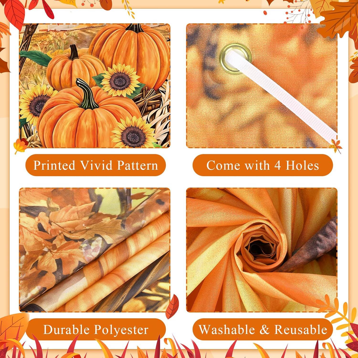 Large Fall Door Banner, Pumpkin Maple Leaf Harvest Photo Backdrop (70x35 inches)