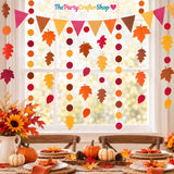 Autumn Felt Bunting Set, Maple Leaf Pennant Garland, Circle Dot Streamers, Thanksgiving Decor, Home Party