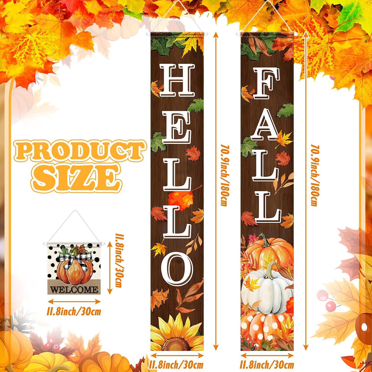 3pc Fall Welcome Door Banner Set, Pumpkin Maple Leaf Hanging Decor (Outdoor)