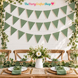 Sage Green Burlap Pennant Banner, Jungle Safari Party Decor (46FT)