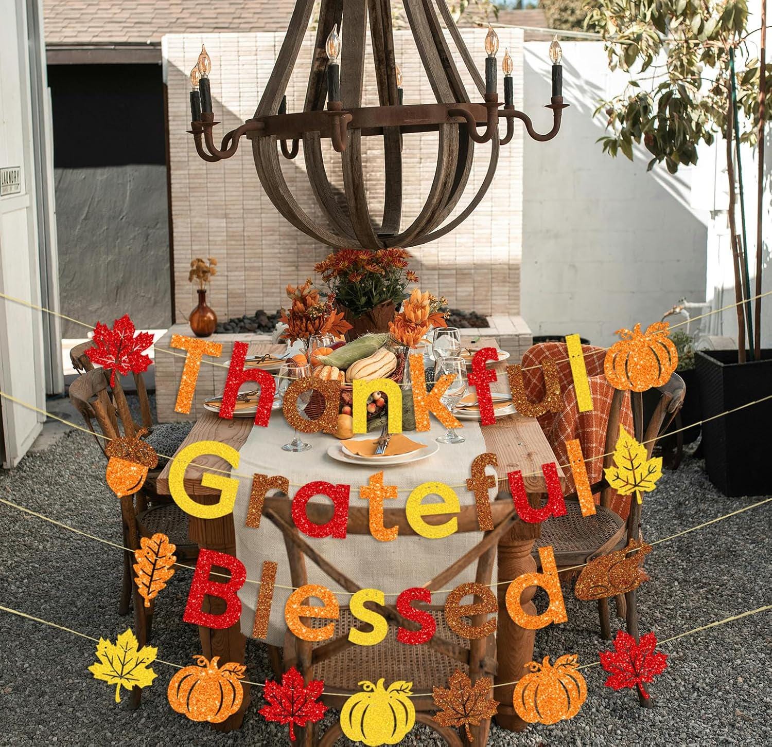 Glitter Thankful Grateful Blessed Banner, Maple Leaf Pumpkin Garland (3m)