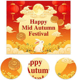 Mid Autumn Festival Backdrop, Moon, Lanterns, Mooncakes, Rabbit (10x8FT Vinyl)