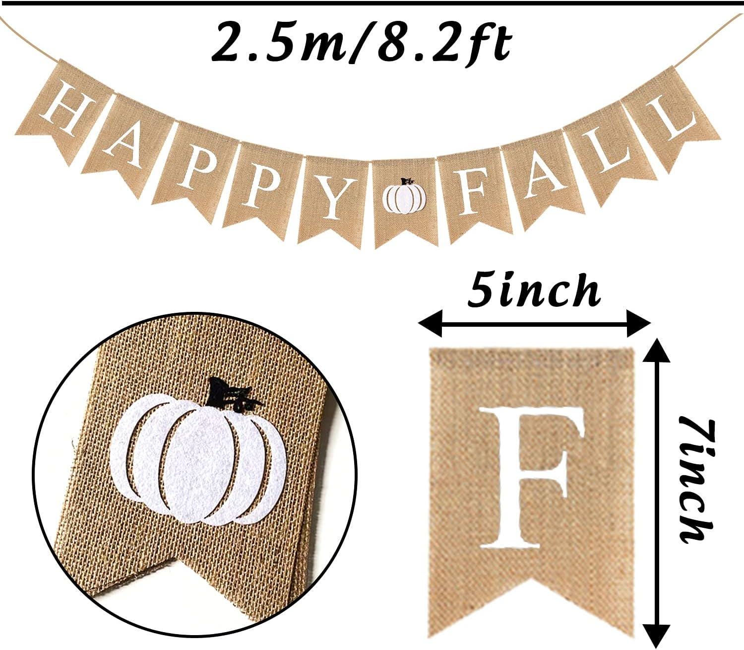 Happy Fall Burlap Banner, White Pumpkin Garland, Rustic Harvest Decor