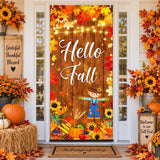 Hello Fall Door Banner, Pumpkin Scarecrow Autumn Backdrop (35.4x70.8 Inch)
