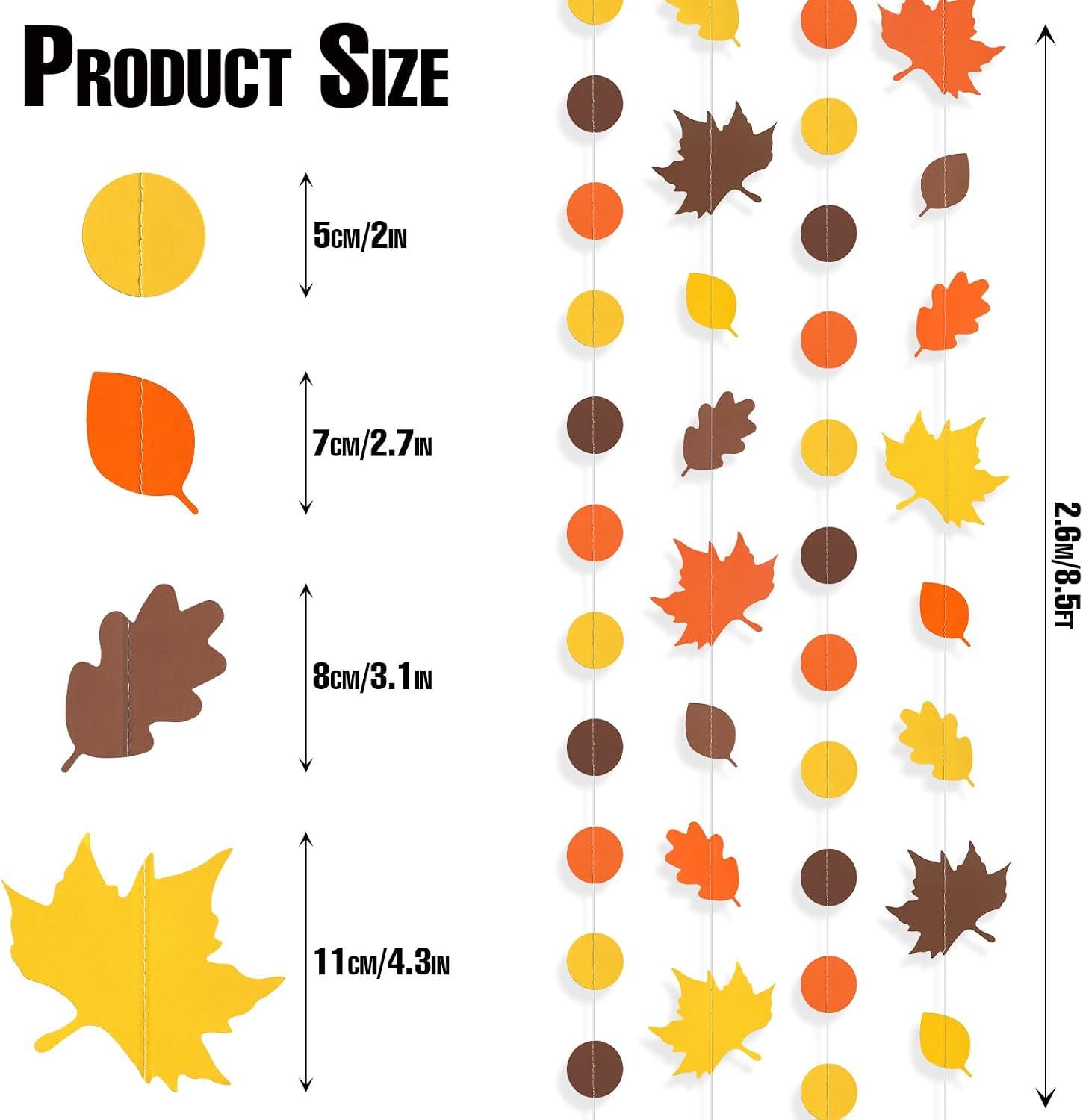 Fall Leaf Garland Set, Maple Leaves & Polka Dot Banners (9.8ft)