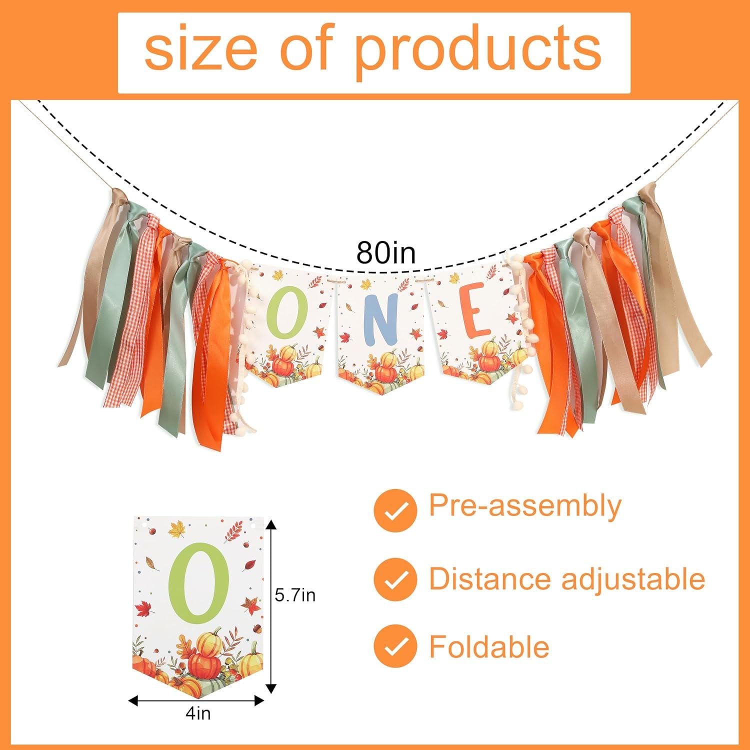 Pumpkin 1st Birthday Banner, Fall Harvest Tassel Garland, Pre-Assembled Decor (80 Inch)