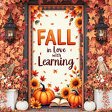 Fall in Love with Learning Door Banner, Pumpkin Sunflower Teacher Backdrop (Washable Polyester)
