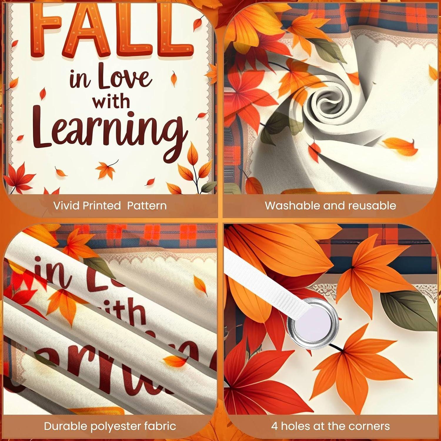 Fall in Love with Learning Door Banner, Pumpkin Sunflower Teacher Backdrop (Washable Polyester)