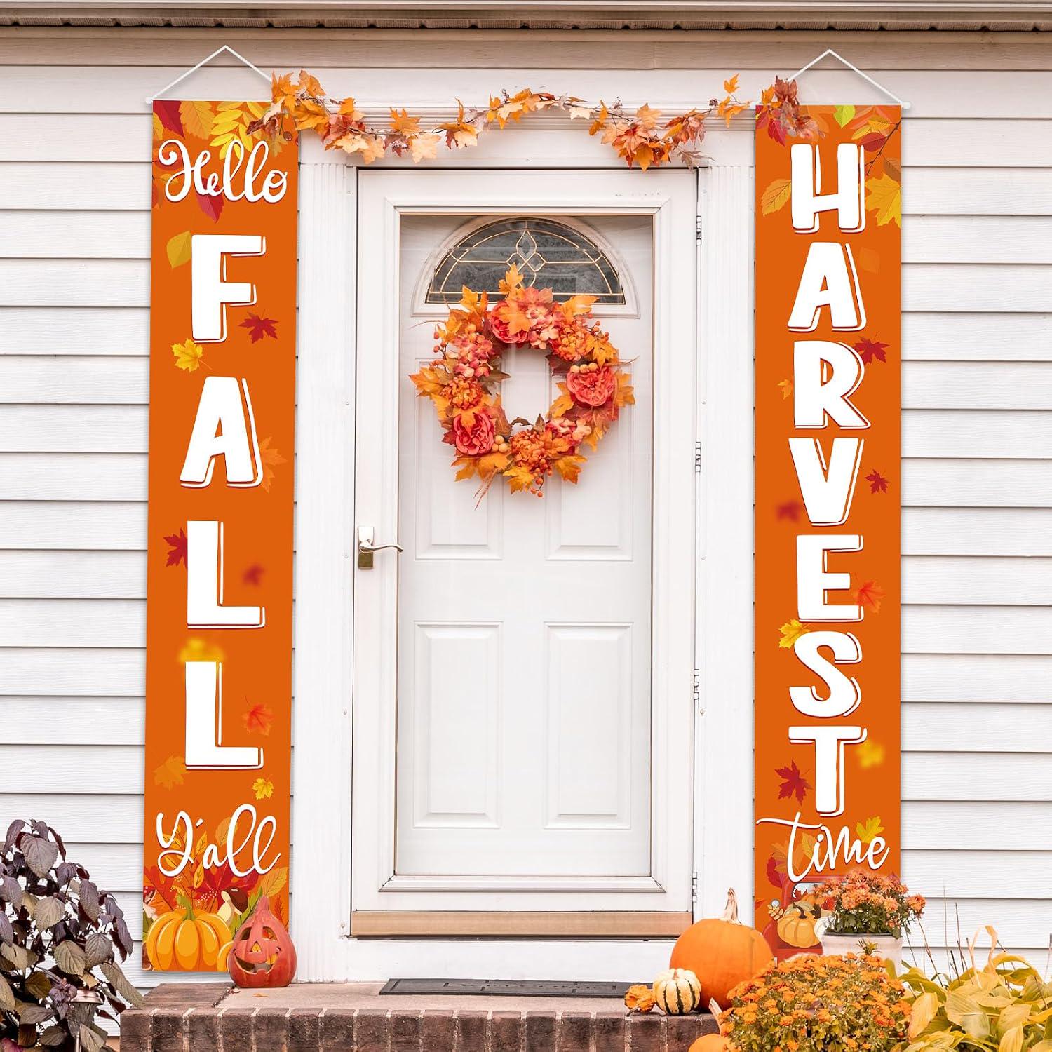 Fall Harvest Porch Banners, Autumn Pumpkin Decor (12x71 Inch)