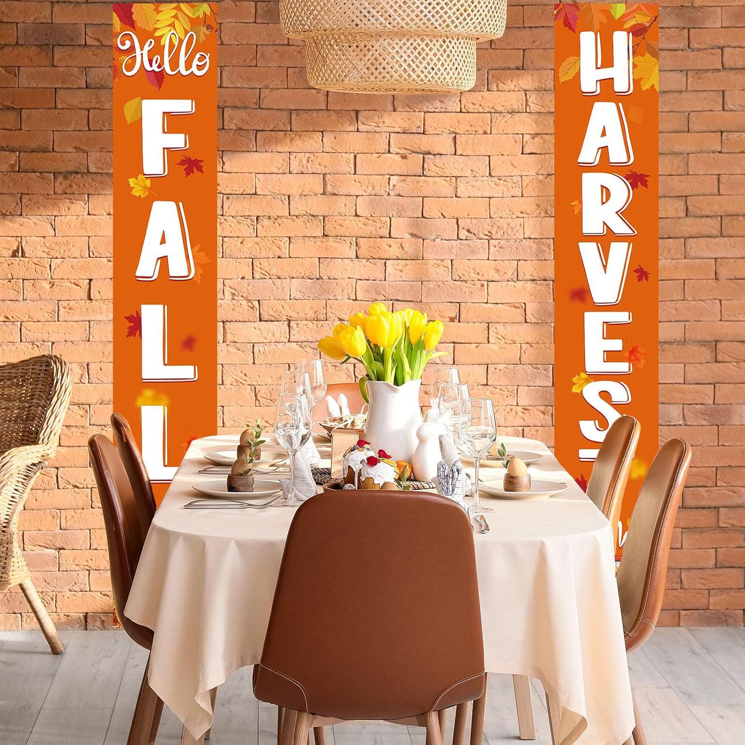 Fall Harvest Porch Banners, Autumn Pumpkin Decor (12x71 Inch)