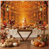 Autumn Forest Backdrop, Pumpkin Harvest Party Photo Booth Decor (71x43 Inch)