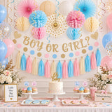 Boho Gender Reveal Party Set, Pink Blue Champagne Baby Shower Decorations
