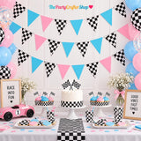 Race Car Checkered Pennant Flags, Gender Reveal Banner Set (5pc)
