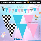 Race Car Checkered Pennant Flags, Gender Reveal Banner Set (5pc)