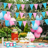 Race Car Checkered Pennant Flags, Gender Reveal Banner Set (5pc)